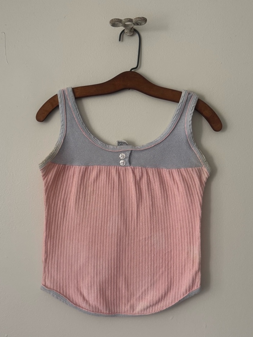 Vintage Pink and Lilac Ribbed Velour “Henley” Tank.